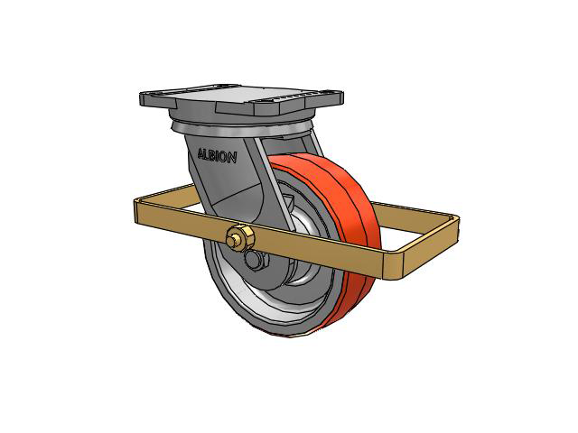 94 Series TRL Top Plate Swivel Caster with 8 x 3 Red-Orange Tread on Cast Iron Core PY - Polyurethane (Cast Iron Core) Wheel and Wrap Around Brake