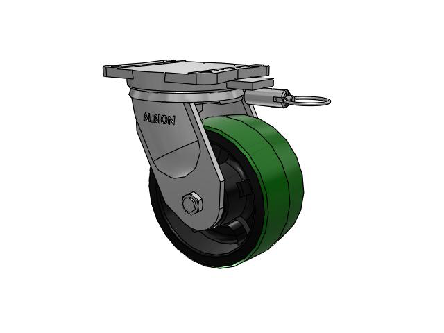 94 Series BBL Caster with 8 x 4 Green Tread on Black Cast Iron Core PY - Polyurethane (Cast Iron Core) Wheel