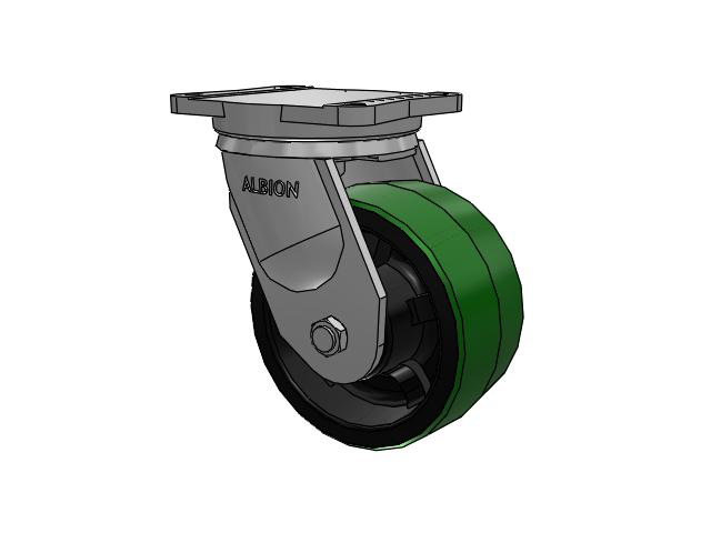 94 Series TRL Top Plate Swivel Caster with 8 x 4 Green Tread on Black Cast Iron Core PY - Polyurethane (Cast Iron Core) Wheel