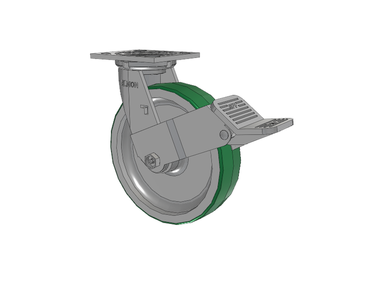 16 Series Top Plate Swivel Caster with 8 x 2 Green Tread on Aluminum Core PD - Polyurethane (Aluminum Core) Wheel and Face Brake