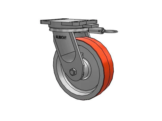 94 Series TRL Top Plate Swivel Caster with 10 x 3 Red-Orange Tread on Cast Iron Core PY - Polyurethane (Cast Iron Core) Wheel