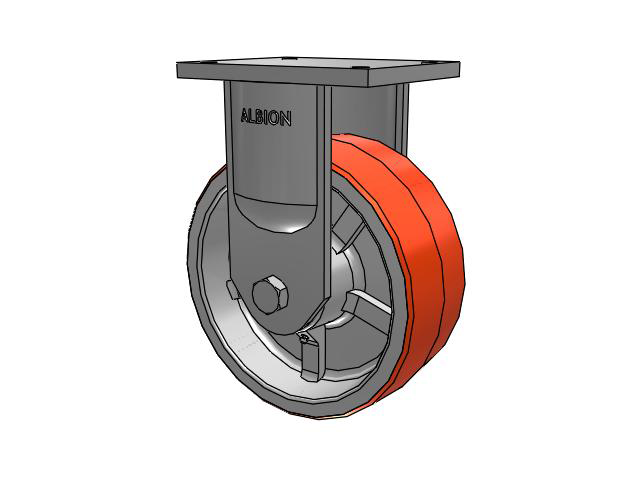 94 Series TRL Top Plate Rigid Caster with 10 x 4 Red-Orange Tread on Cast Iron Core PY - Polyurethane (Cast Iron Core) Wheel