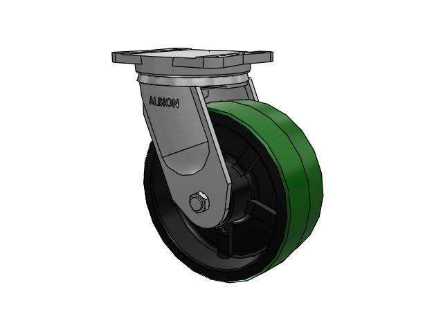 94 Series TRL Top Plate Swivel Caster with 10 x 4 Green Tread on Black Cast Iron Core PY - Polyurethane (Cast Iron Core) Wheel