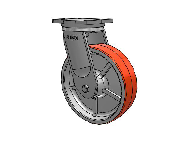 94 Series TRL Top Plate Swivel Caster with 12 x 3.5 Red-Orange Tread on Cast Iron Core PY - Polyurethane (Cast Iron Core) Wheel