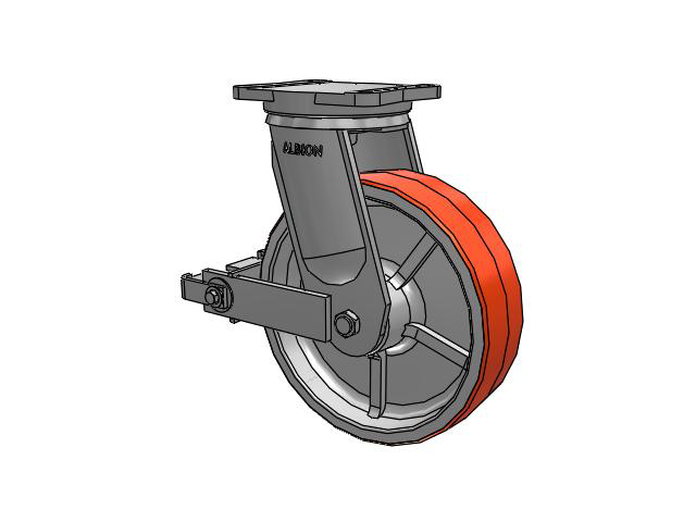 94 Series TRL Top Plate Swivel Caster with 12 x 3.5 Red-Orange Tread on Cast Iron Core PY - Polyurethane (Cast Iron Core) Wheel and Poly Cam Brake