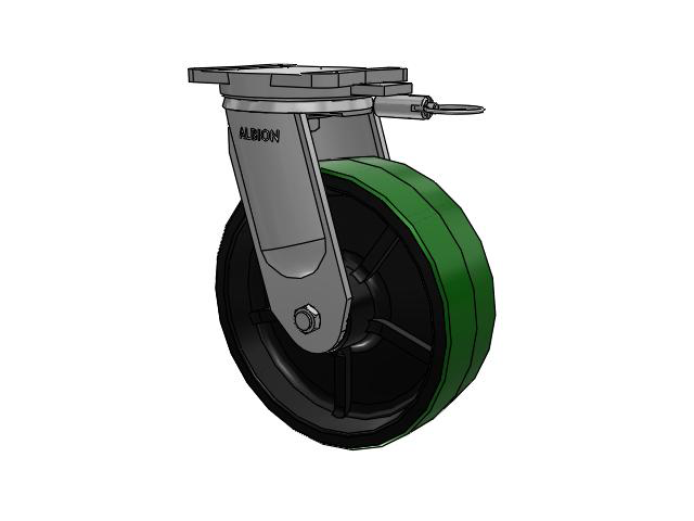 94 Series BBL Caster with 12 x 4 Green Tread on Black Cast Iron Core PY - Polyurethane (Cast Iron Core) Wheel