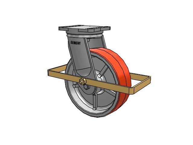 94 Series TRL Top Plate Swivel Caster with 12 x 4 Red-Orange Tread on Cast Iron Core PY - Polyurethane (Cast Iron Core) Wheel and Wrap Around Brake