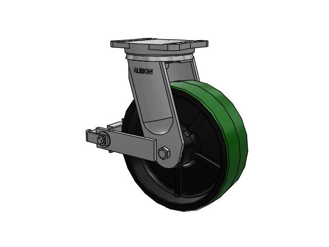 94 Series TRL Top Plate Swivel Caster with 12 x 4 Green Tread on Black Cast Iron Core PY - Polyurethane (Cast Iron Core) Wheel and Poly Cam Brake