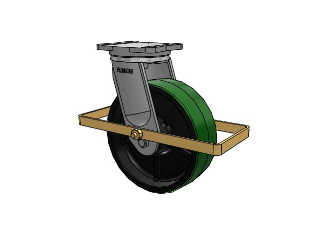 94 Series TRL Top Plate Swivel Caster with 12 x 4 Green Tread on Black Cast Iron Core PY - Polyurethane (Cast Iron Core) Wheel and Wrap Around Brake