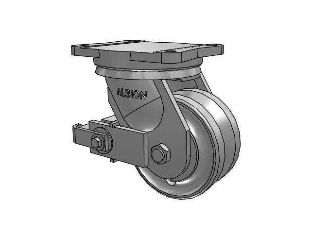 94 Series TRL Top Plate Swivel Caster with 6 x 3 Clear Coat Enamel VF - Drop-Forged Steel V-Groove Wheel and Poly Cam Brake