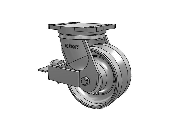 94 Series TRL Top Plate Swivel Caster with 8 x 4 Clear Coat Enamel VF - Drop-Forged Steel V-Groove Wheel and Face Brake