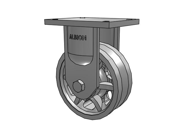 94 Series TRL Top Plate Rigid Caster with 8 x 3 Silver Enamel Paint VL - Cast Iron V-Groove Wheel