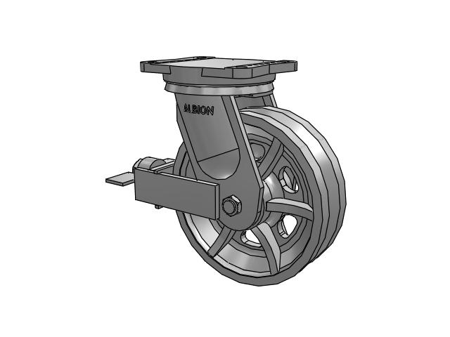 94 Series TRL Top Plate Swivel Caster with 10 x 3 Silver Enamel Paint VL - Cast Iron V-Groove Wheel and Face Brake