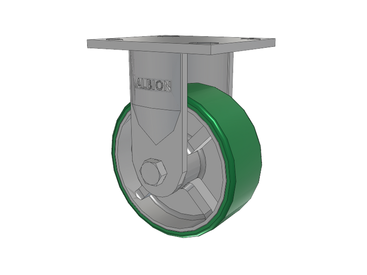 16 Series Top Plate Rigid Caster with 5 x 2 Green Tread on Silver Cast Iron Core PI - Polyurethane (Cast Iron Core) Wheel