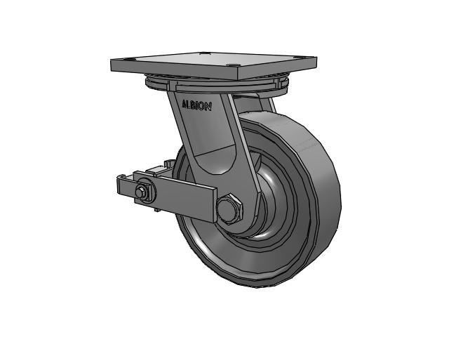 95 Series TRL Top Plate Swivel Caster with 10 x 3 Clear Coat Enamel FH - Drop-Forged Steel (Large Bore) Wheel and Poly Cam Brake