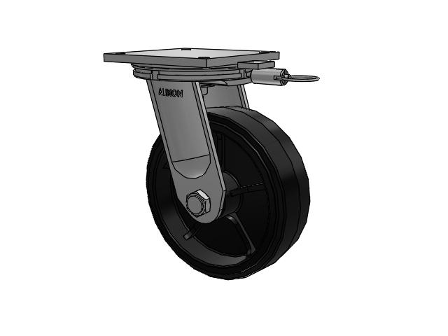 95 Series BBL Top Plate Swivel Caster with 12 x 4 Black Tread on Black Enamel Core MR - Moldon Rubber (Cast Iron Core) Wheel