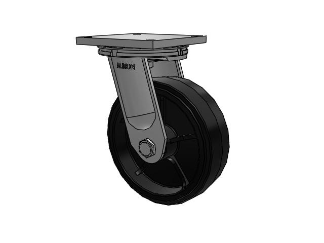 95 Series TRL Top Plate Swivel Caster with 12 x 4 Black Tread on Black Enamel Core MR - Moldon Rubber (Cast Iron Core) Wheel