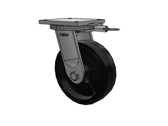 95 Series TRL Top Plate Swivel Caster with 12 x 4 Black Tread on Black Enamel Core MR - Moldon Rubber (Cast Iron Core) Wheel