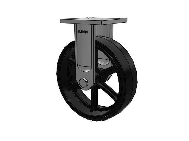 95 Series BBL Top Plate Rigid Caster with 16 x 5 Black Tread on Black Enamel Core MR - Moldon Rubber (Cast Iron Core) Wheel