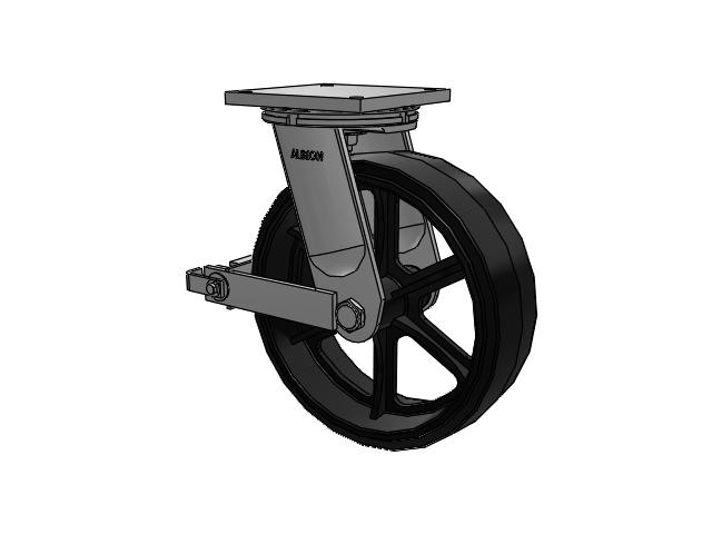 95 Series TRL Top Plate Swivel Caster with 16 x 5 Black Tread on Black Enamel Core MR - Moldon Rubber (Cast Iron Core) Wheel and Poly Cam Brake