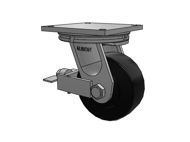 95 Series BBL Top Plate Swivel Caster with 8 x 3 Black Polymer NX - Trionix High Impact Polymer Wheel and Face Brake
