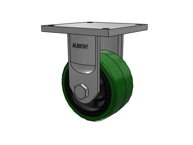 95 Series BBL Top Plate Rigid Caster with 8 x 4 Green Tread on Black Cast Iron Core PX - Thick Polyurethane (Cast Iron Core) Wheel