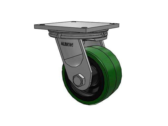 95 Series BBL Top Plate Swivel Caster with 8 x 4 Green Tread on Black Cast Iron Core PX - Thick Polyurethane (Cast Iron Core) Wheel