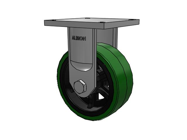 95 Series BBL Top Plate Rigid Caster with 10 x 4 Green Tread on Black Cast Iron Core PX - Thick Polyurethane (Cast Iron Core) Wheel