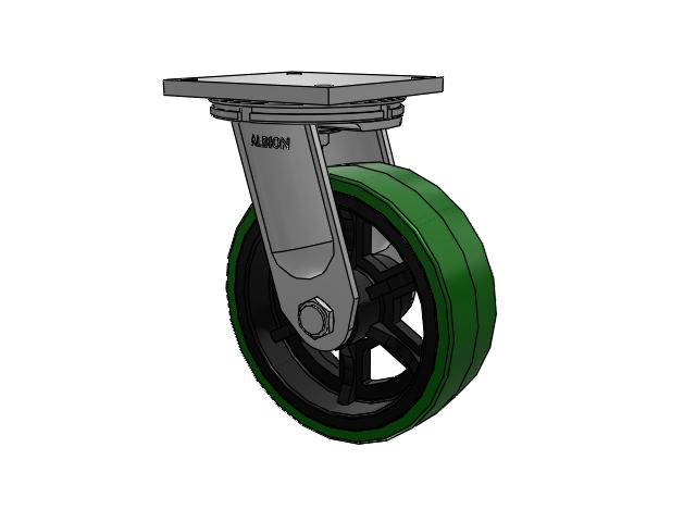 95 Series TRL Top Plate Swivel Caster with 12 x 4 Green Tread on Black Cast Iron Core PX - Thick Polyurethane (Cast Iron Core) Wheel