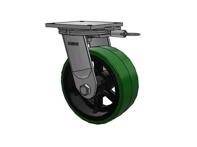 95 Series BBL Top Plate Swivel Caster with 12 x 5 Green Tread on Black Cast Iron Core PX - Thick Polyurethane (Cast Iron Core) Wheel
