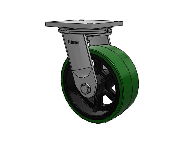 95 Series TRL Top Plate Swivel Caster with 12 x 5 Green Tread on Black Cast Iron Core PX - Thick Polyurethane (Cast Iron Core) Wheel