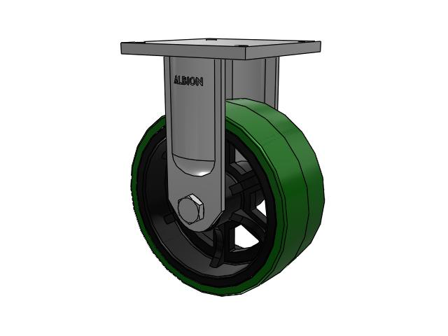95 Series BBL Top Plate Rigid Caster with 12 x 5 Green Tread on Black Cast Iron Core PX - Thick Polyurethane (Cast Iron Core) Wheel