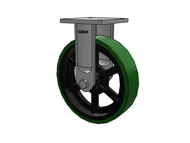 95 Series BBL Top Plate Rigid Caster with 16 x 4 Green Tread on Black Cast Iron Core PX - Thick Polyurethane (Cast Iron Core) Wheel