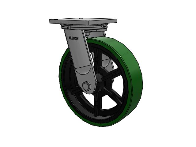 95 Series TRL Top Plate Swivel Caster with 16 x 4 Green Tread on Black Cast Iron Core PX - Thick Polyurethane (Cast Iron Core) Wheel