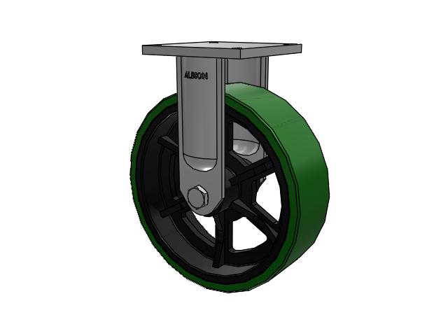 95 Series BBL Top Plate Rigid Caster with 16 x 5 Green Tread on Black Cast Iron Core PX - Thick Polyurethane (Cast Iron Core) Wheel
