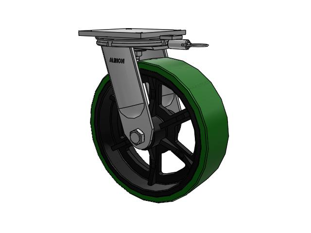 95 Series BBL Top Plate Swivel Caster with 16 x 5 Green Tread on Black Cast Iron Core PX - Thick Polyurethane (Cast Iron Core) Wheel