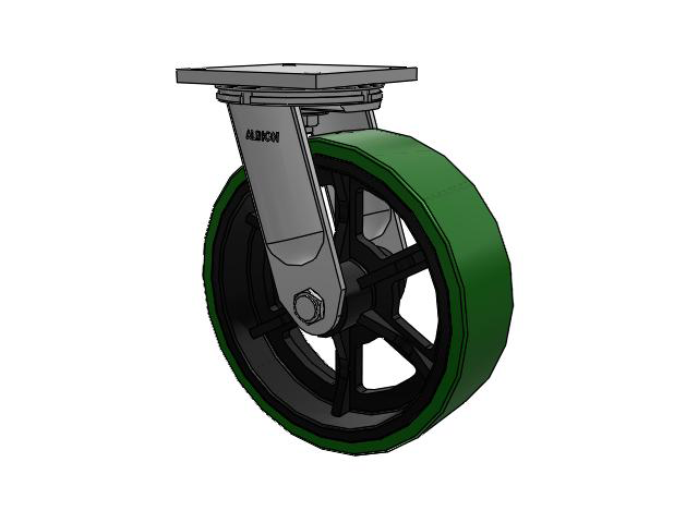 95 Series TRL Top Plate Swivel Caster with 16 x 5 Green Tread on Black Cast Iron Core PX - Thick Polyurethane (Cast Iron Core) Wheel