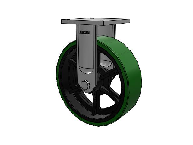 95 Series BBL Top Plate Rigid Caster with 16 x 5 Green Tread on Black Cast Iron Core PX - Thick Polyurethane (Cast Iron Core) Wheel