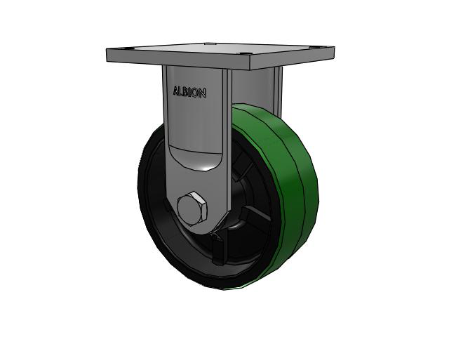 95 Series TRL Top Plate Rigid Caster with 10 x 4 Green Tread on Black Cast Iron Core PY - Polyurethane (Cast Iron Core) Wheel
