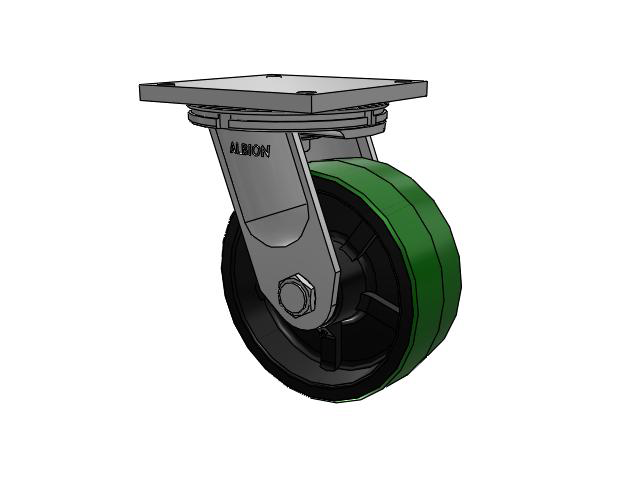 95 Series TRL Top Plate Swivel Caster with 10 x 4 Green Tread on Black Cast Iron Core PY - Polyurethane (Cast Iron Core) Wheel