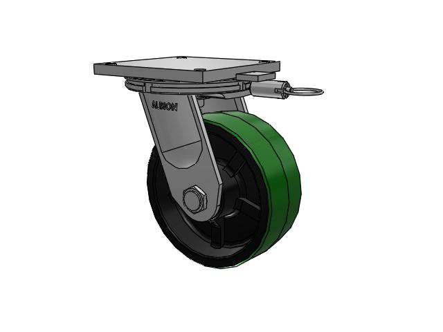 95 Series TRL Top Plate Swivel Caster with 10 x 4 Green Tread on Black Cast Iron Core PY - Polyurethane (Cast Iron Core) Wheel
