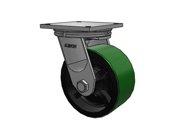 95 Series BBL Top Plate Swivel Caster with 10 x 5 Green Tread on Black Cast Iron Core PY - Polyurethane (Cast Iron Core) Wheel