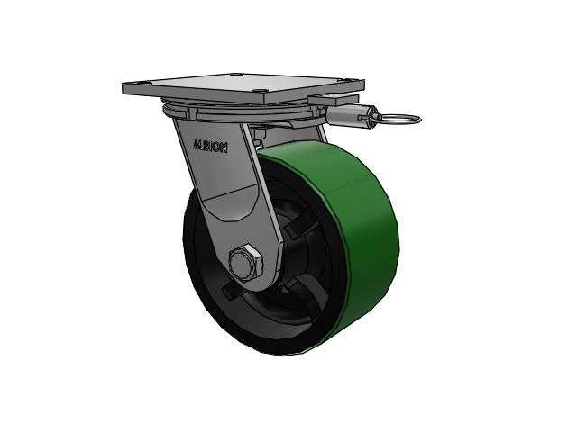 95 Series BBL Top Plate Swivel Caster with 10 x 5 Green Tread on Black Cast Iron Core PY - Polyurethane (Cast Iron Core) Wheel
