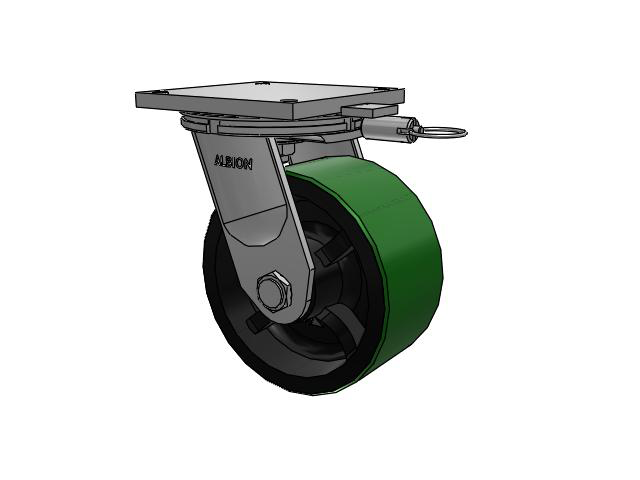 95 Series TRL Top Plate Swivel Caster with 10 x 5 Green Tread on Black Cast Iron Core PY - Polyurethane (Cast Iron Core) Wheel