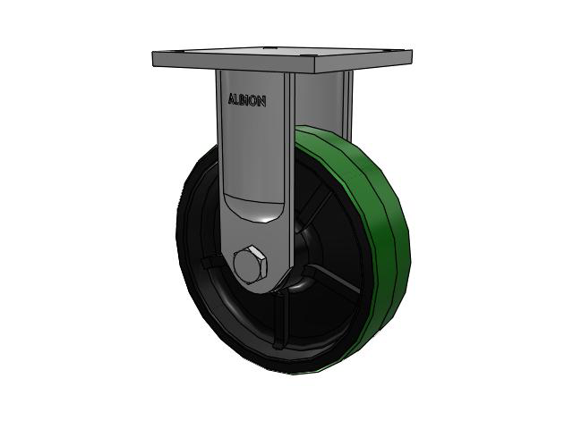 95 Series BBL Top Plate Rigid Caster with 12 x 3.5 Green Tread on Black Cast Iron Core PY - Polyurethane (Cast Iron Core) Wheel