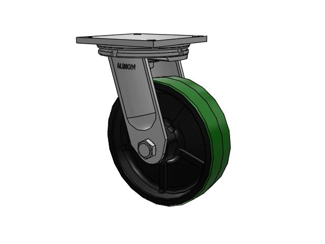 95 Series BBL Top Plate Swivel Caster with 12 x 3.5 Green Tread on Black Cast Iron Core PY - Polyurethane (Cast Iron Core) Wheel