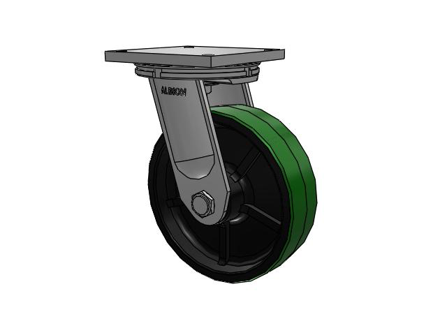 95 Series TRL Top Plate Swivel Caster with 12 x 3.5 Green Tread on Black Cast Iron Core PY - Polyurethane (Cast Iron Core) Wheel