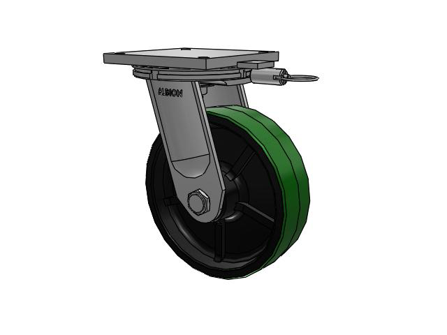 95 Series TRL Top Plate Swivel Caster with 12 x 3.5 Green Tread on Black Cast Iron Core PY - Polyurethane (Cast Iron Core) Wheel