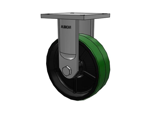 95 Series BBL Top Plate Rigid Caster with 12 x 4 Green Tread on Black Cast Iron Core PY - Polyurethane (Cast Iron Core) Wheel