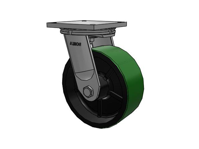 95 Series TRL Top Plate Swivel Caster with 12 x 5 Green Tread on Black Cast Iron Core PY - Polyurethane (Cast Iron Core) Wheel
